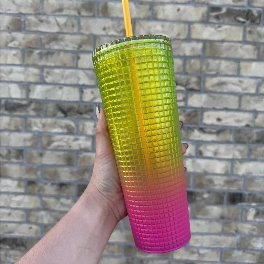 Starbucks 24 oz Cold Tumbler Cup with Straw - yellow and pink ombré